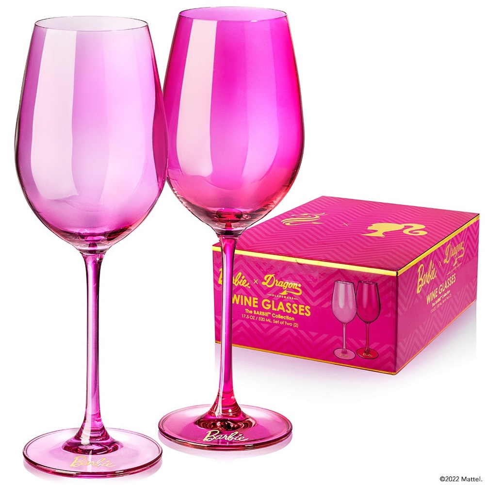 Barbie™ x Dragon Glassware Wine Glass Set – Pink & Magenta – Set of 2 – NIB